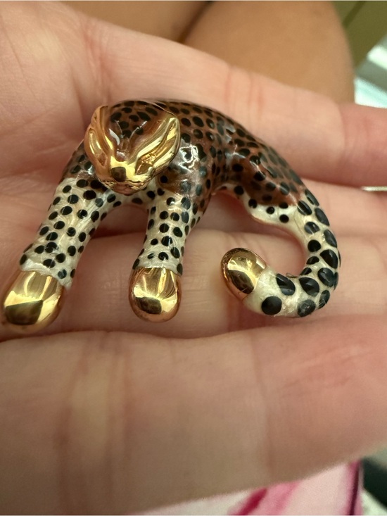 Other - Gold-Accent Spotted Enamel Leopard Necklace - Brown and White